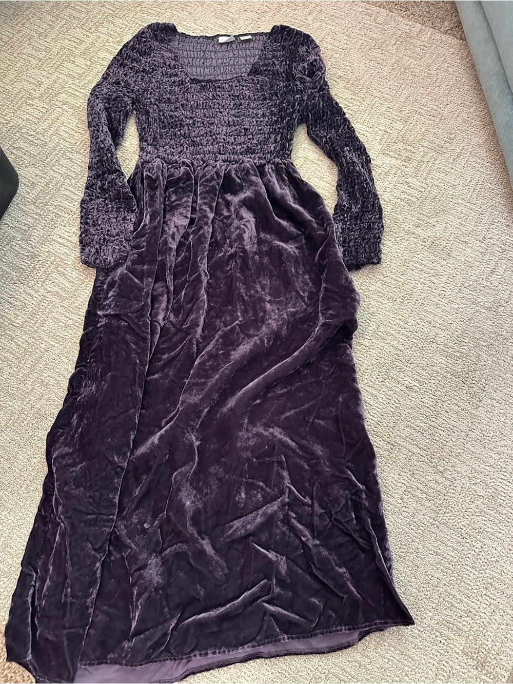Moda Crushed Velvet Smocked Maxi Dress - Deep Plum Y2K whimsygoth witchy